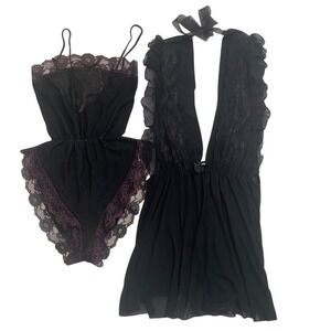 VTG SEXY Ruffle Sheer/Lace Lingerie in Black‎ Set of 2